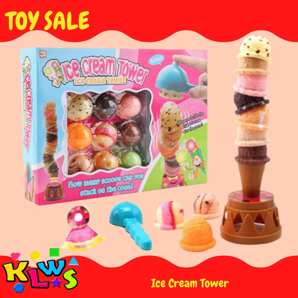 KLWS Fun Ice Cream Tower Game Pretend Play Toy Ice Cream Parlor Scoop Toys for Kids Girls Boys