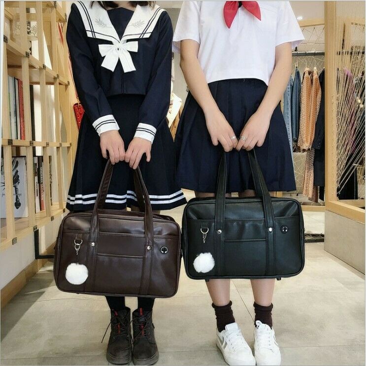 Japanese Leather High School Bags for School and Cosplay Luggage Plain
