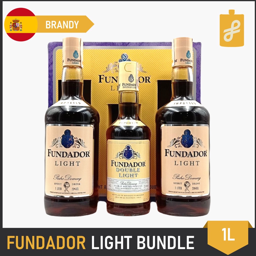 Fundador Light Brandy 1L 2 Bottles with Free Double Light Brandy 500mL