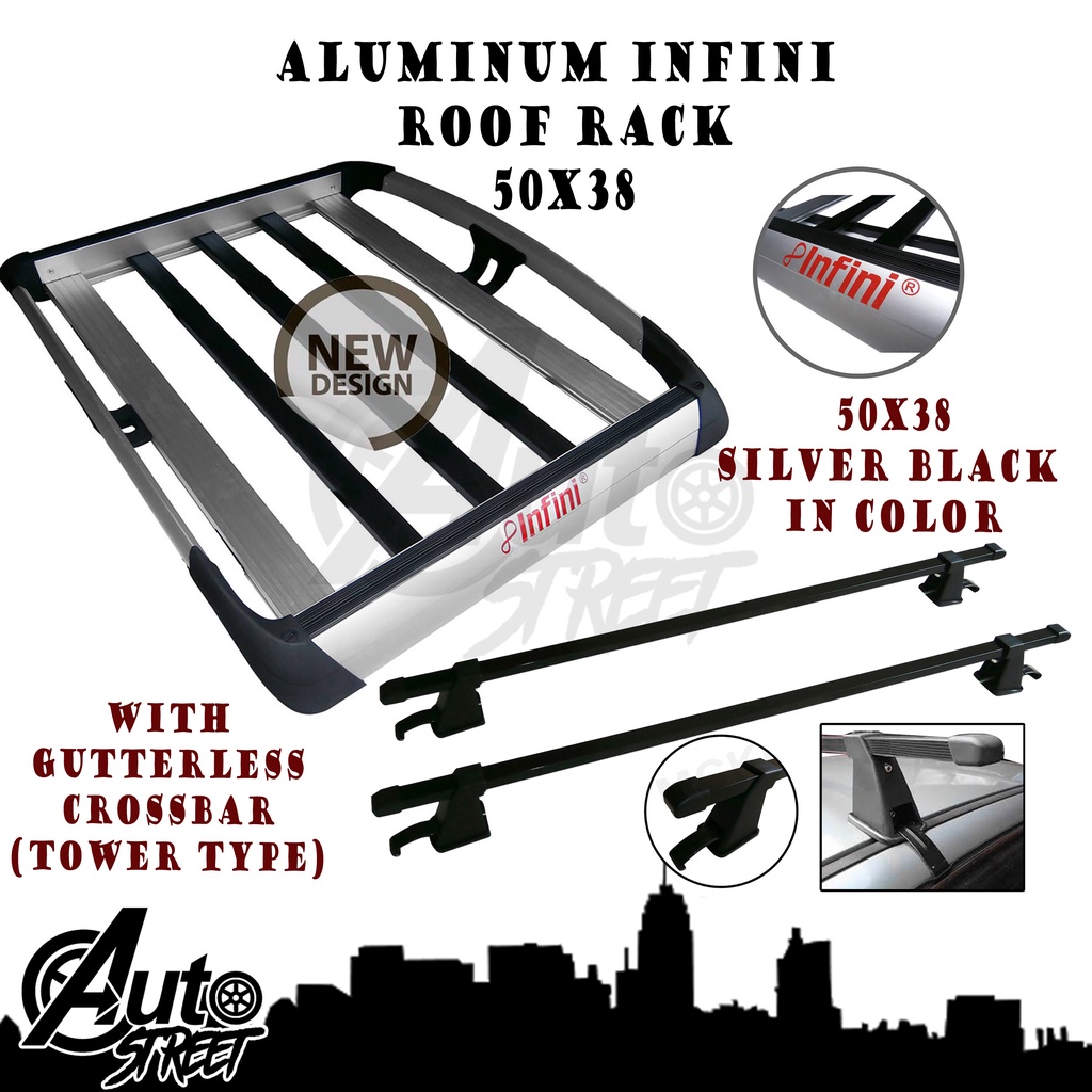 INFINI 50x38 Aluminum Roof Rack Carrier Basket (Silver/Black) with