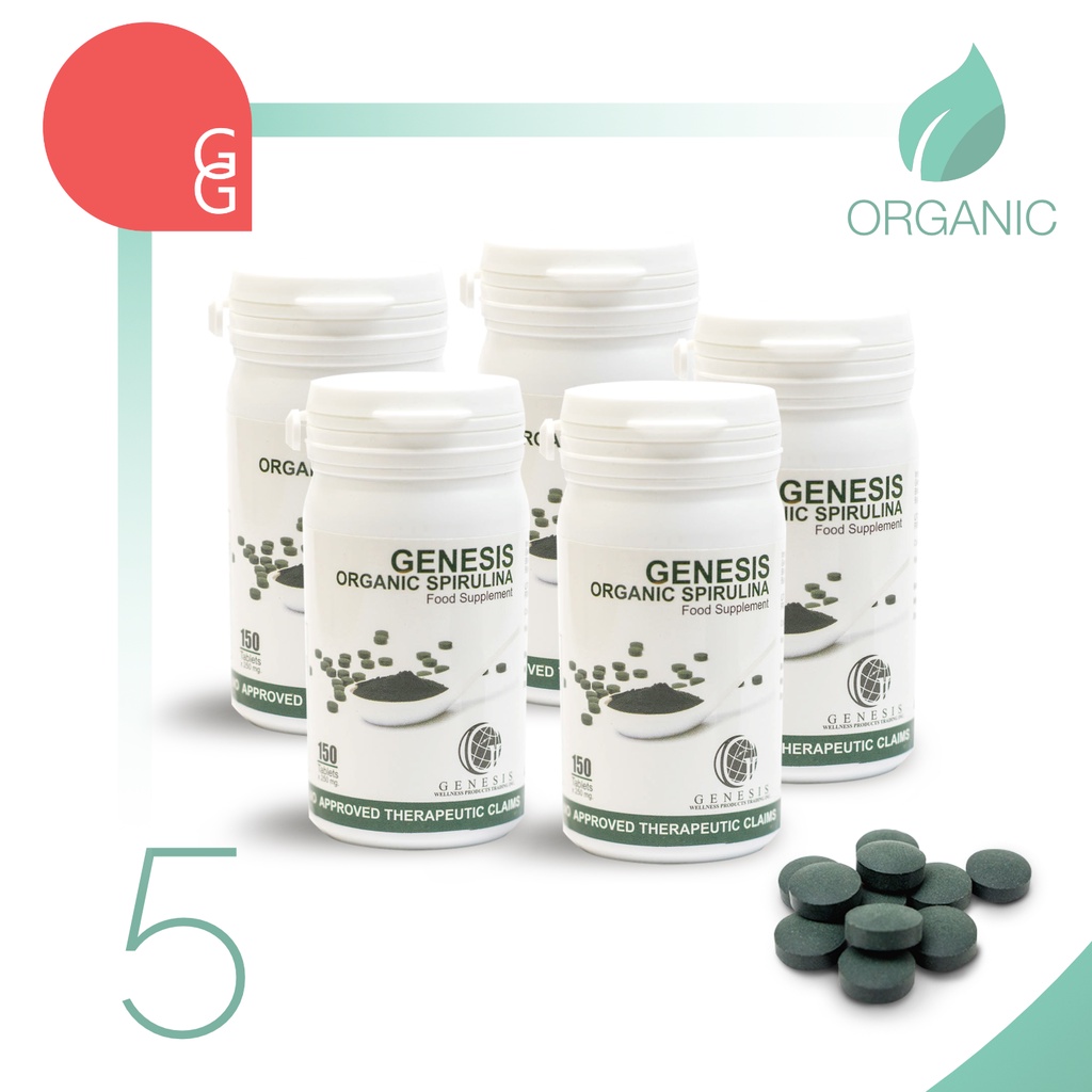 Genesis Spirulina 150 Tablets 5 Bottles 750 Tablets Super Food
