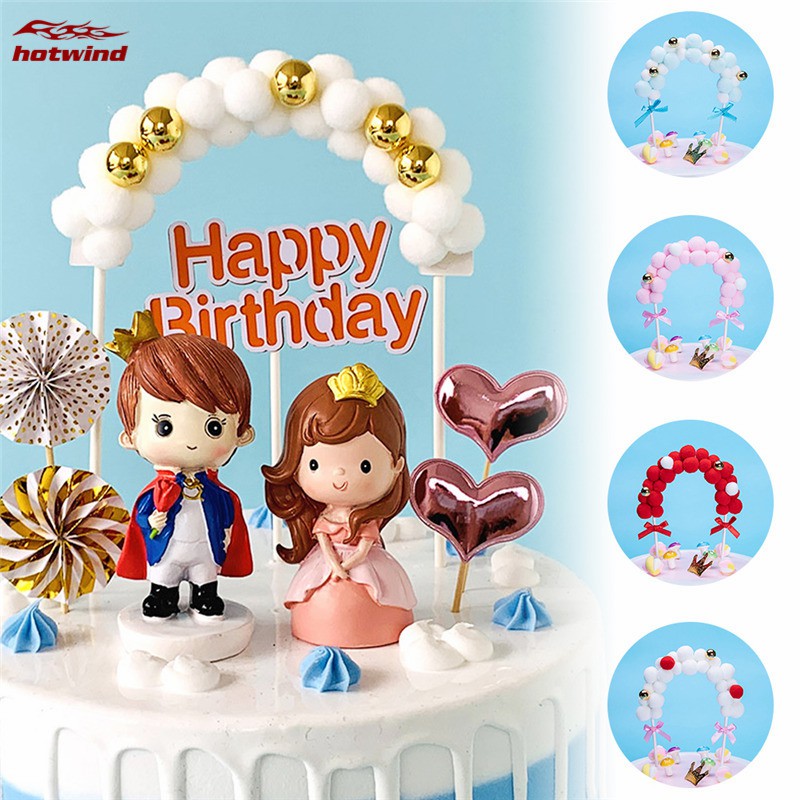 HW Birthday Cake Topper Arch Hairball Decoration with Gold Beads Party