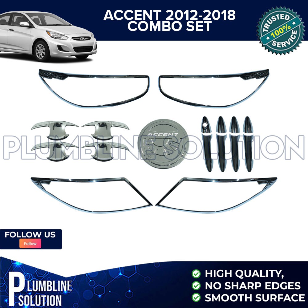 Hyundai Accent Sedan 2012 2018 Chrome Black Garnish Cover Combo Set 5