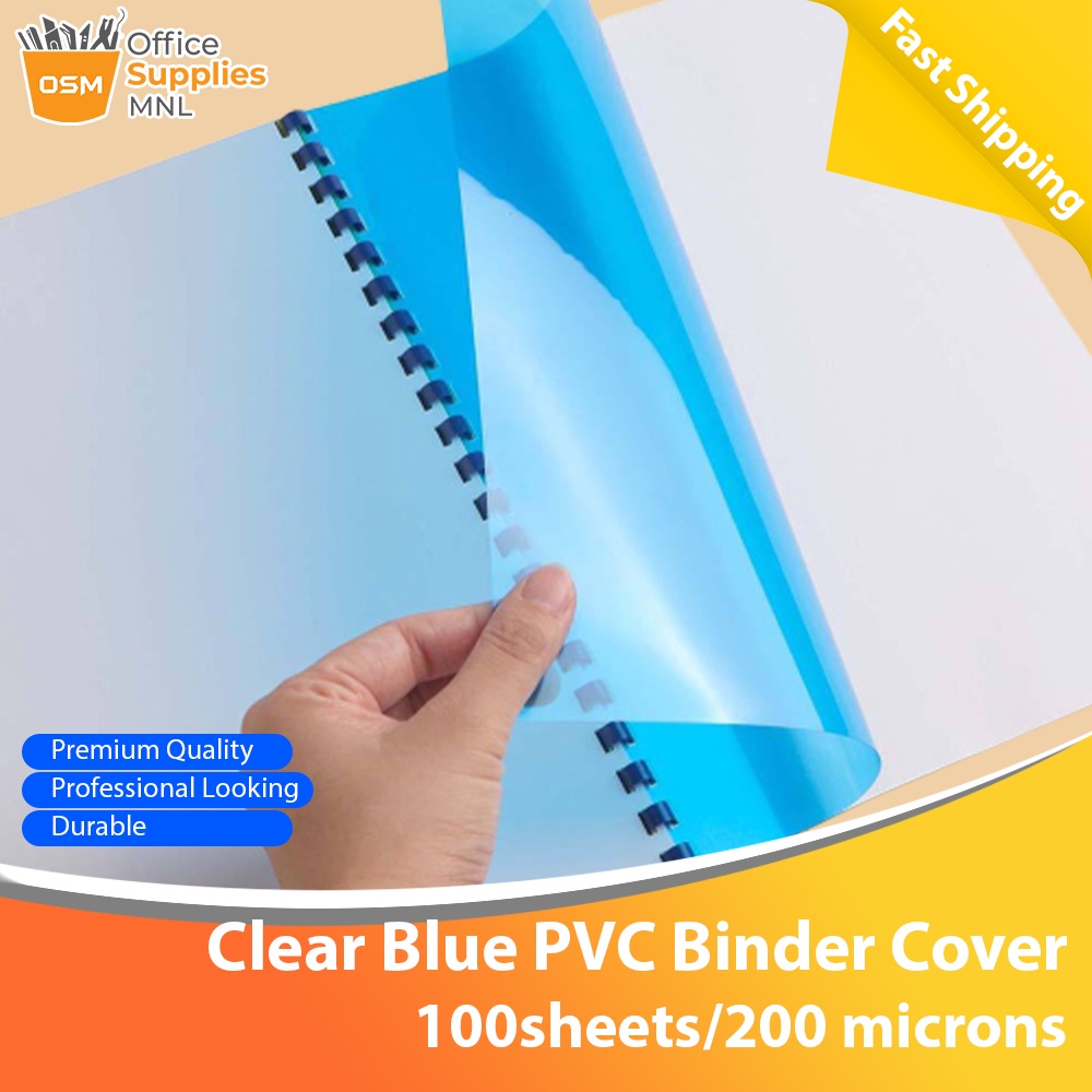 100sheets PVC Binding Cover Clear Blue 200 microns A4 Short Legal