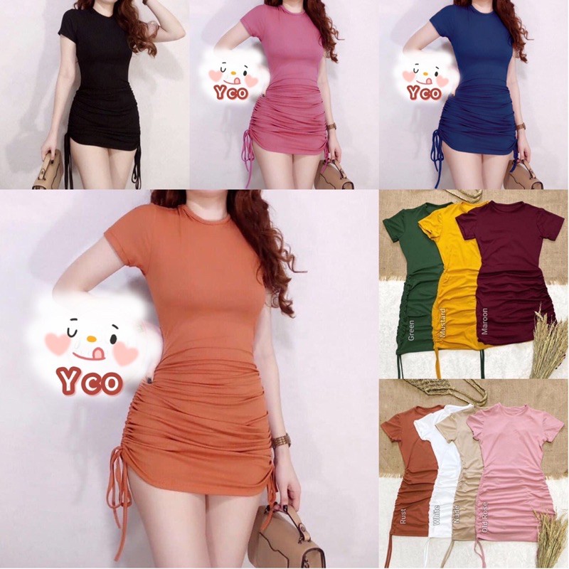 Yco Korean Fashion Side String Cotton Dress For Women mini Dress