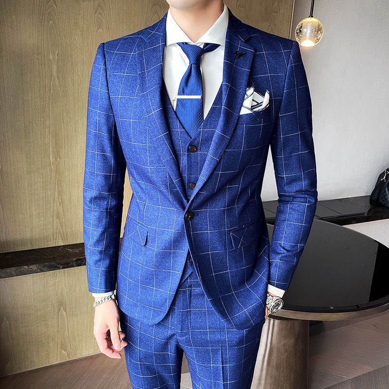 HighEnd Custom Counter Quality Suit Men's ThreePiece Casual Plaid