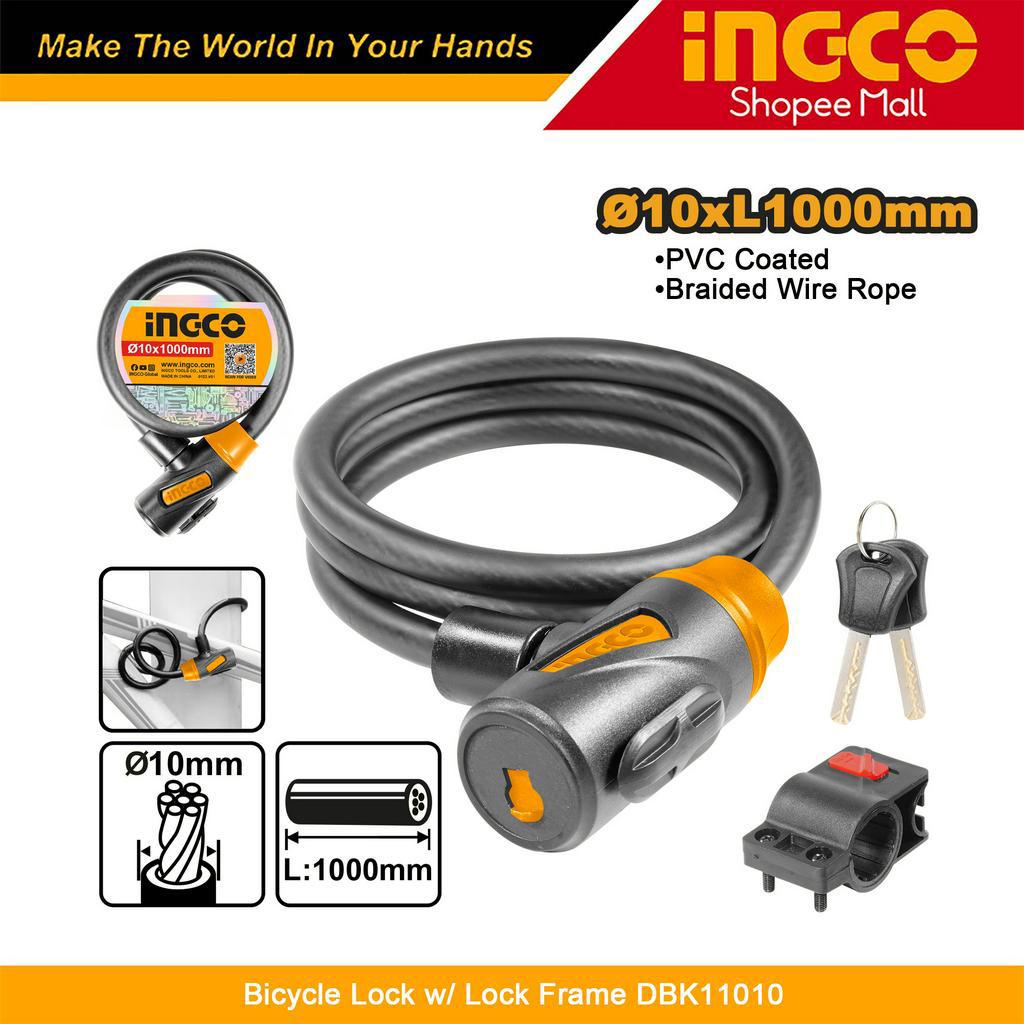 INGCO Bicycle Lock 10X1000mm Bike Cable Lock AntiTheft Bike Locks Key