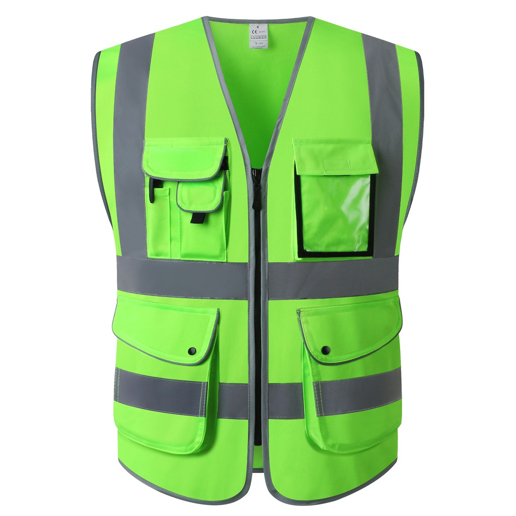 Lime Green Safety Vest Reflective With Pockets and Zipper Engineer