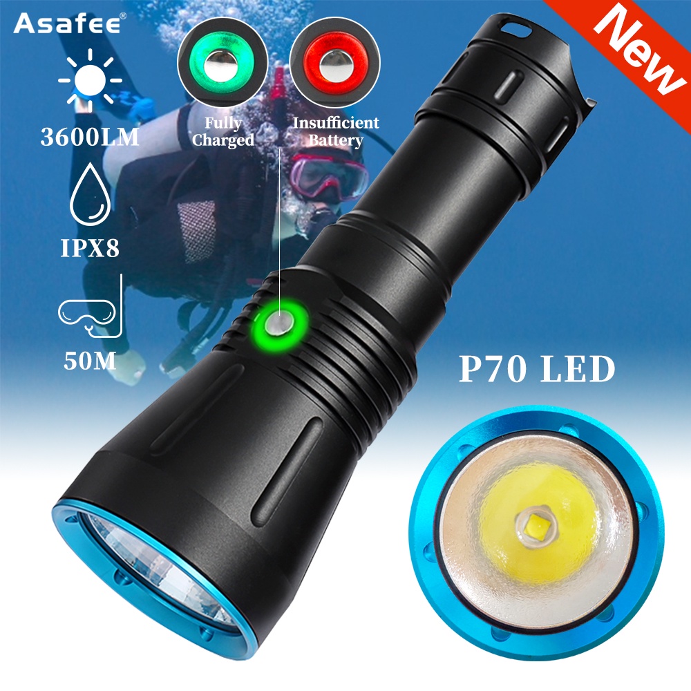 Asafee 3600Lm Da16S Diving Flashlight Xhp70 Led High Power Flashlights Underwater Torch