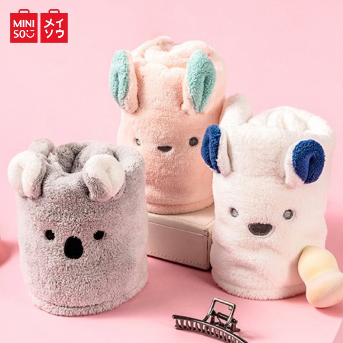 Miniso Animal Soft Absorbent Fast Drying Thick Hair Towel Pink Grey White Shopee Philippines