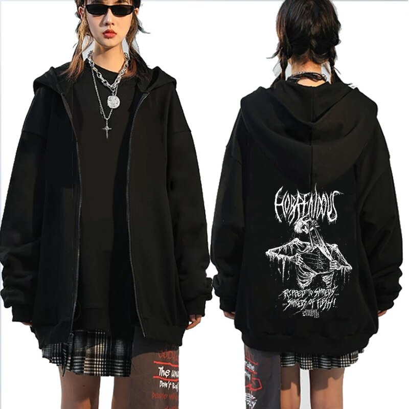 Japanese Anime Goth Zip Up Hoodies Aesthetic Loose Men And Graphic Punk
