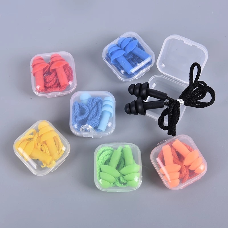 1 Pair Men & Women Soft Reusable Silicone Ear Plugs With Box