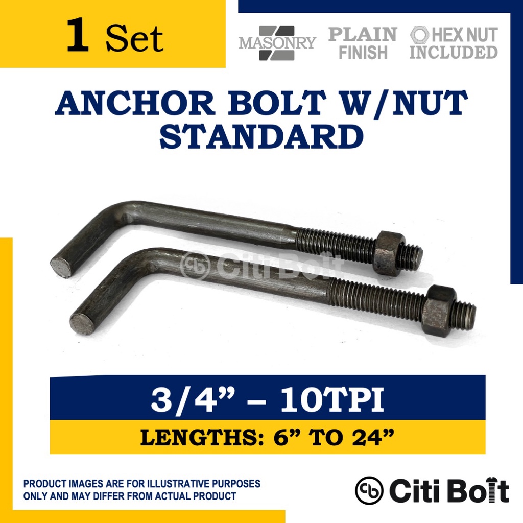 1set Anchor Bolt Standard / L Bolt / L Hook Bolt for Concrete M20 3/4