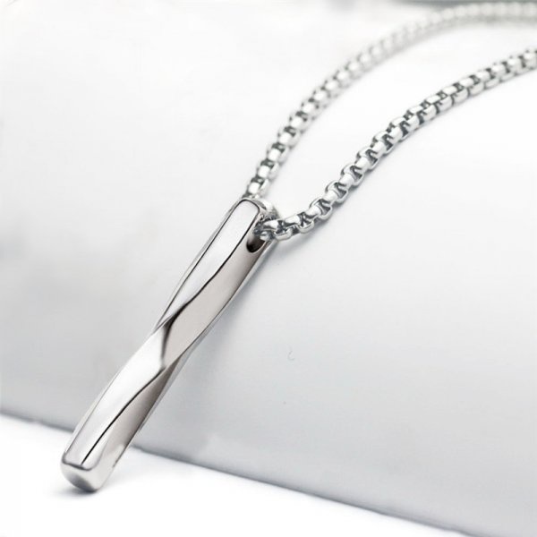 Simple Stainless Steel Bar Pendant Necklace Women Men Long Silver Chain