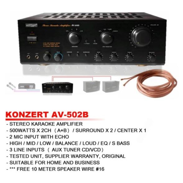 Konzert AV-502B Stereo Karaoke Amplifier 500Watts x 2 + | Shopee