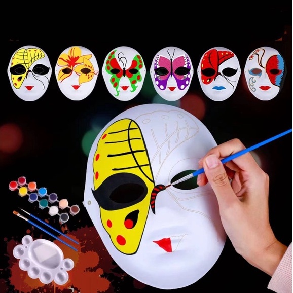 DIY White Mask Halloween White Plain Paper Full Face Opera Masquerade