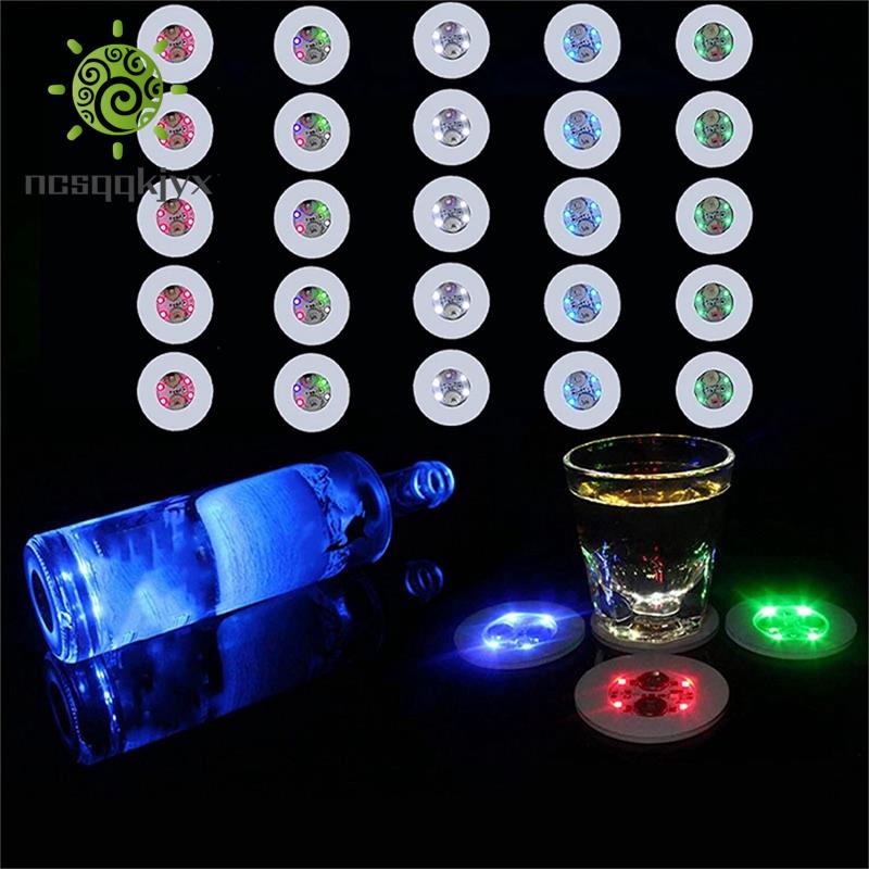 25 Pcs LED Coaster Round Flash Cup Mat Sticker Lights for Wine Liquor