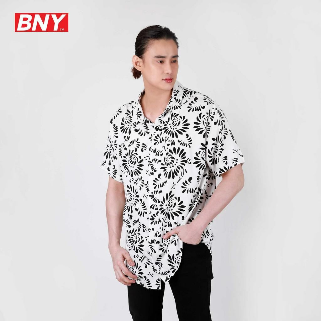BNY Men's Floral FullPrint ShortSleeve ButtonDown Rayon Shirt (445