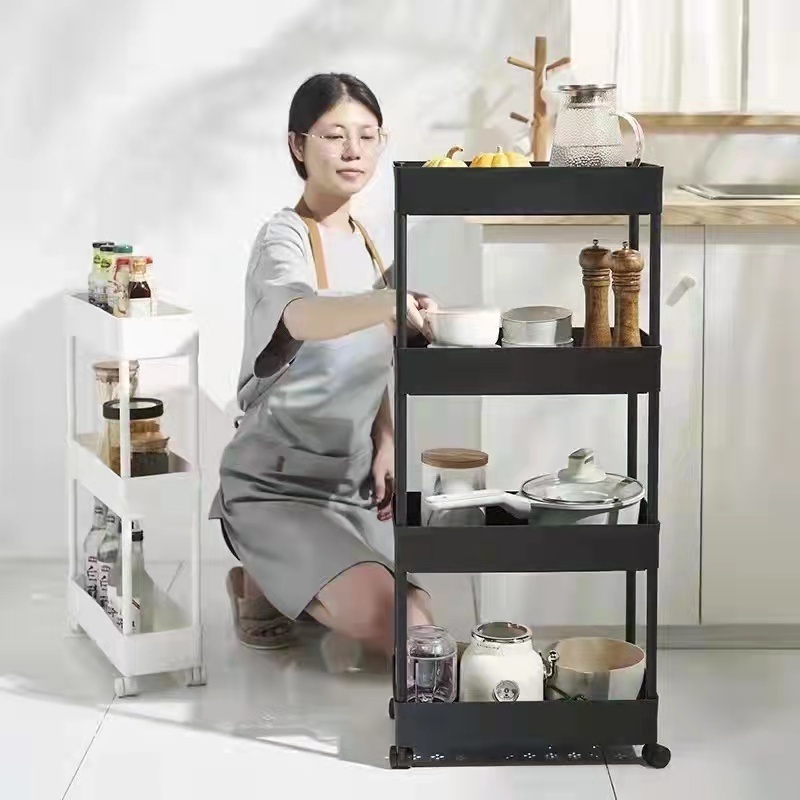 4 Layer Moving Rack Kitchen Storage Shelf Wall Home Bedroom