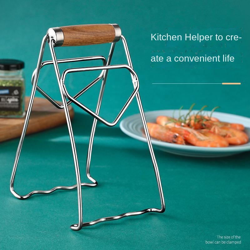 Wooden handle lifting plate clamp kitchen gadget heat insulation bowl