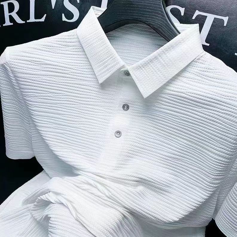 Men's Light Luxury Ice Silk ShortSleeved Casual polo Shirt SlimFit