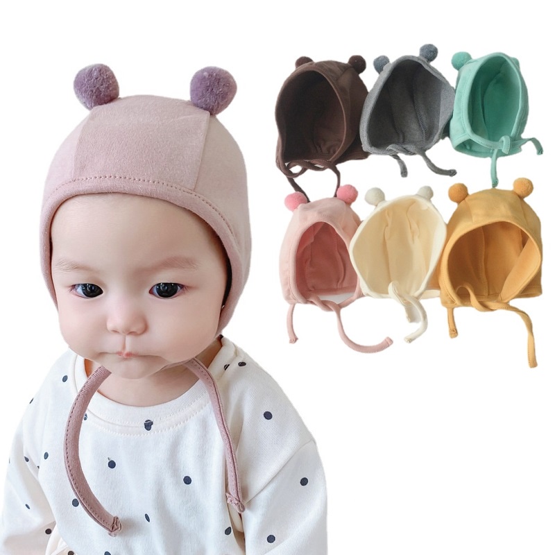 Infant Head Cover with Rope Baby Ear Protection Hat Cotton Baby Hat for
