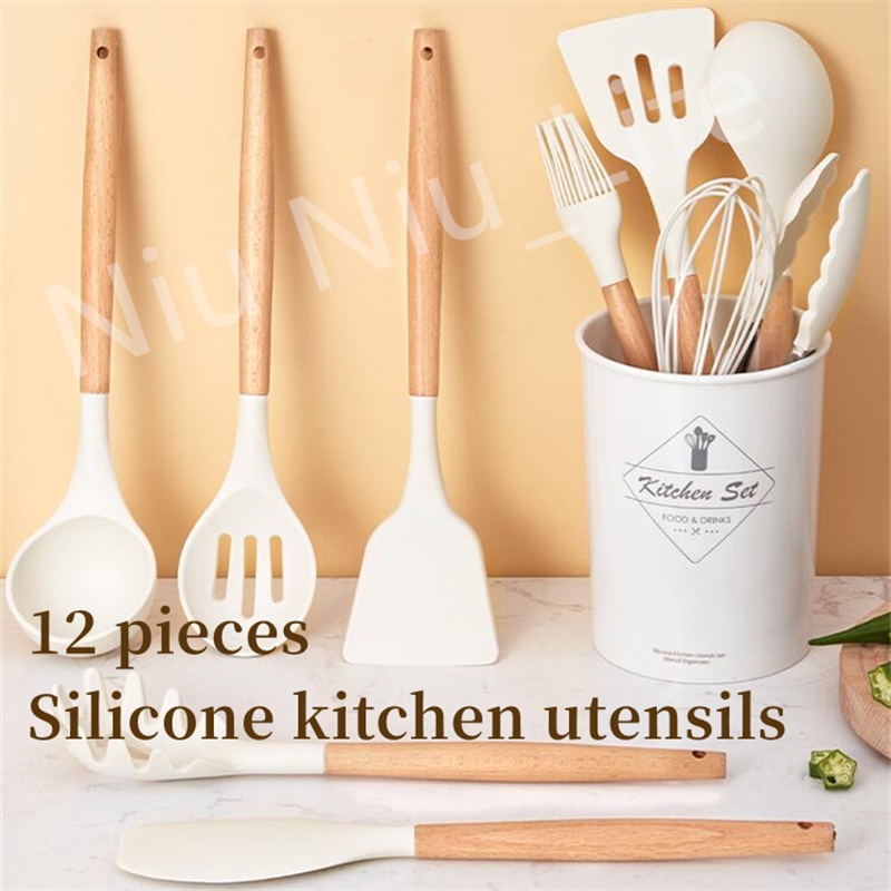 Silicone kitchen utensils 12pcs kitchen cooking set non stick spatula kitchen supplies Shopee