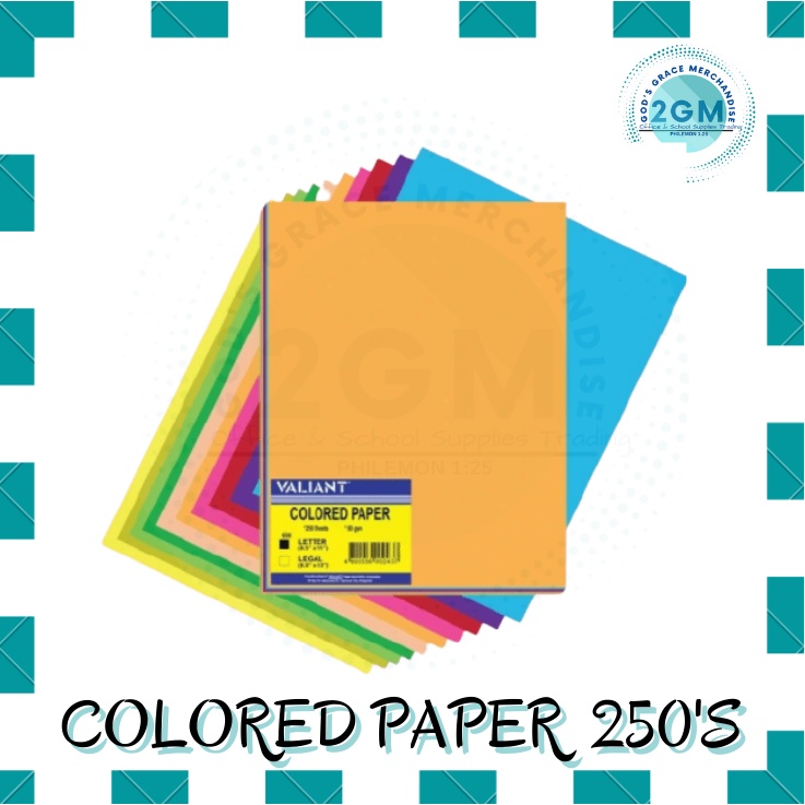 VALIANT COLORED PAPER 250'S, ASSORTED COLOR PER REAM, SIZES SHORT