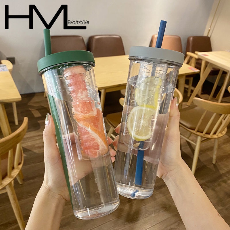 700ML Water Bottle Tumbler with Straw Filter Water Jug Foldable Straw