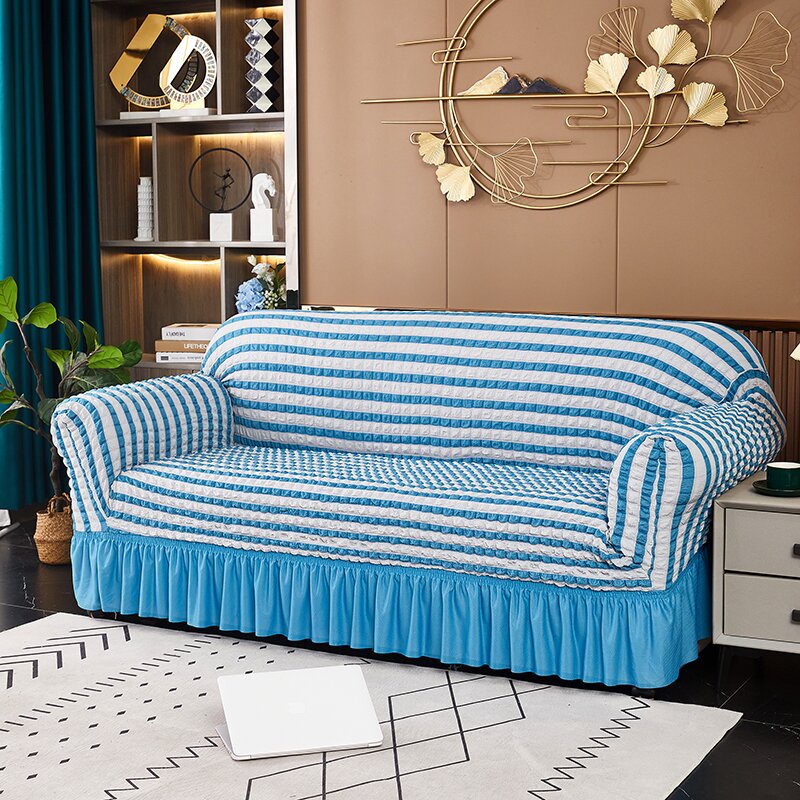Customized Universal Size 1/2/3/4 Seat Striped Sofa Cover With Skirt