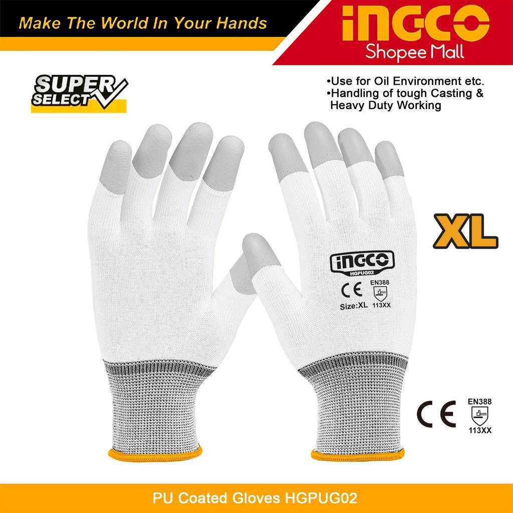 Ingco PU Coated White Gloves Oil Resistant Safety Gloves HGPUG02 XL HT2 Shopee Philippines