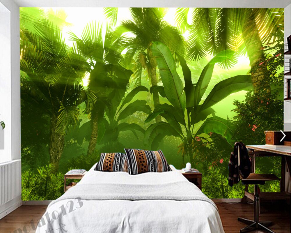 Custom 3D Photo Wallpaper Tropical Rain Forest Morning Fog Mural for
