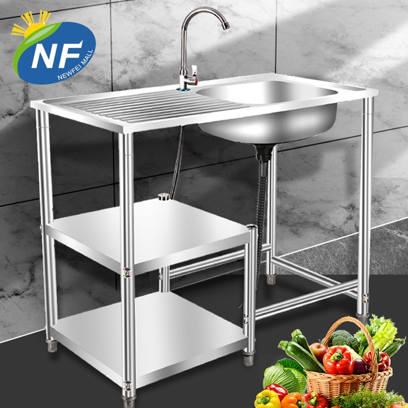 Kitchen Stainless Steel Simple Sink Single Tank With Support Shelf