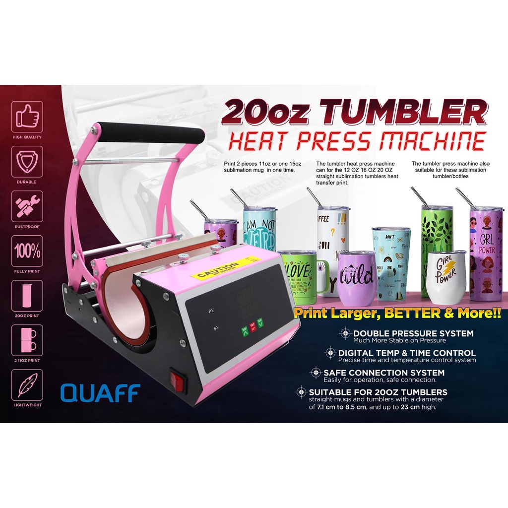 QUAFF Mug Press 20oz Tumbler Heat Press Machine with free heating pad