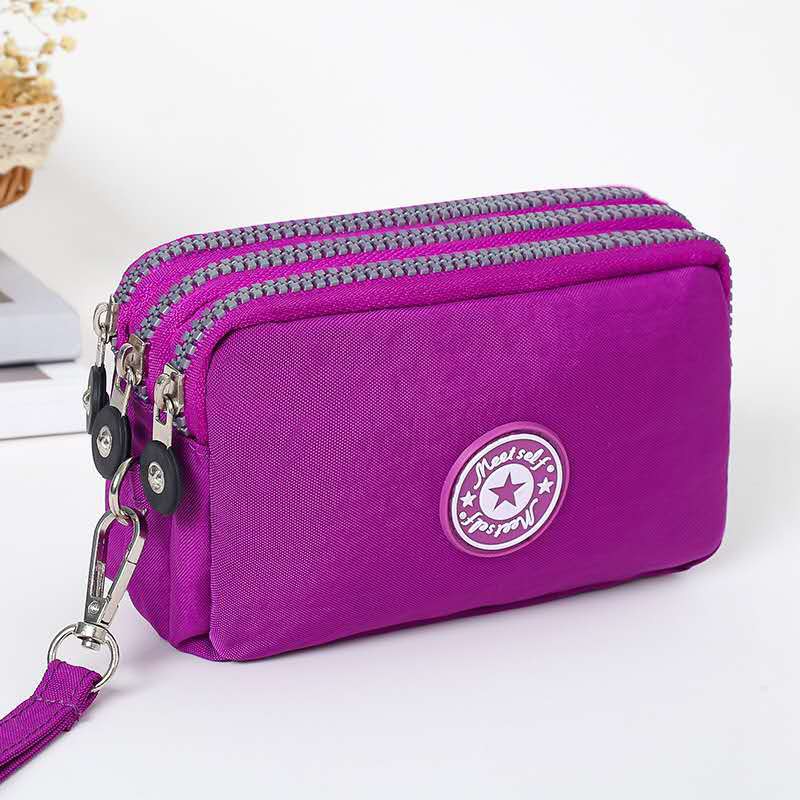 Fashion Korean Pouch Wallet for Women 3 Zipper 3 Layer Nylon Zip Wallet
