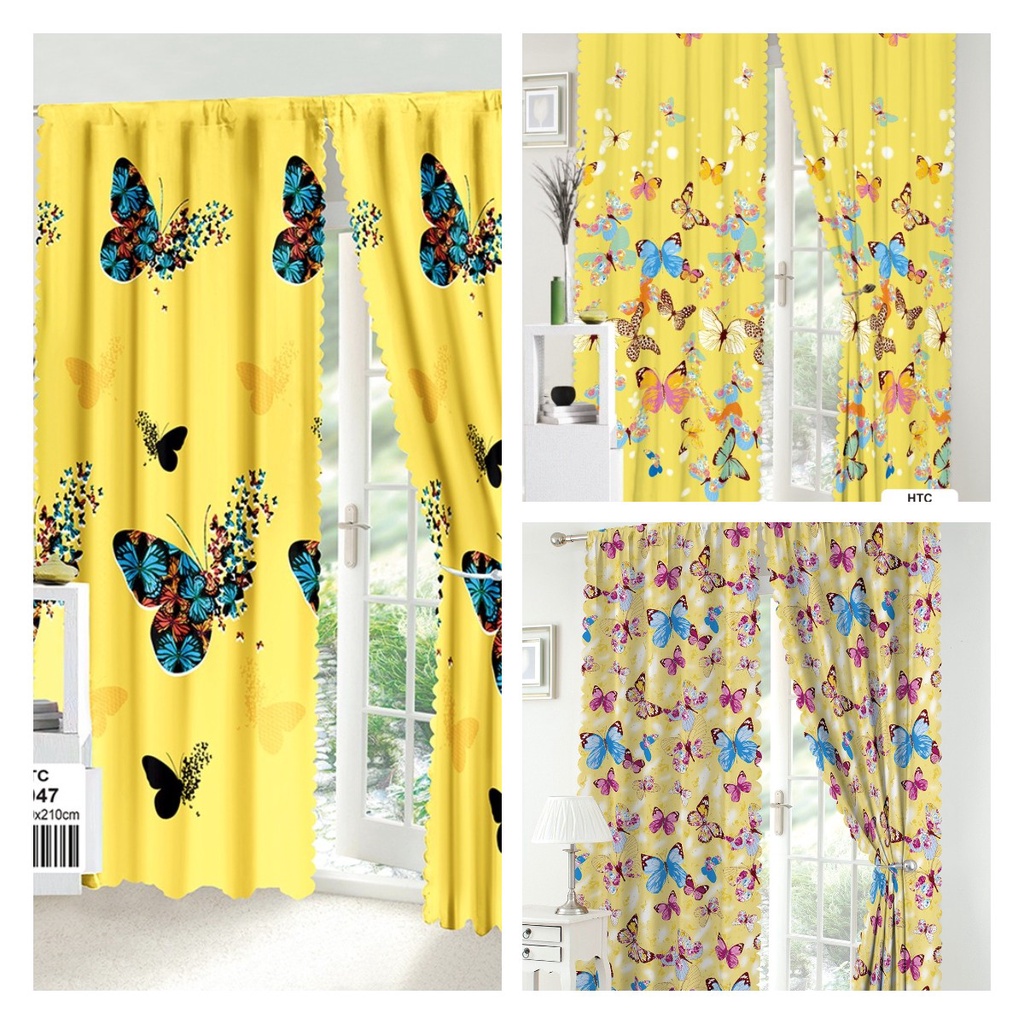 Sale Yellow Butterfly Curtain for Decorating Bedroom Curtains Window
