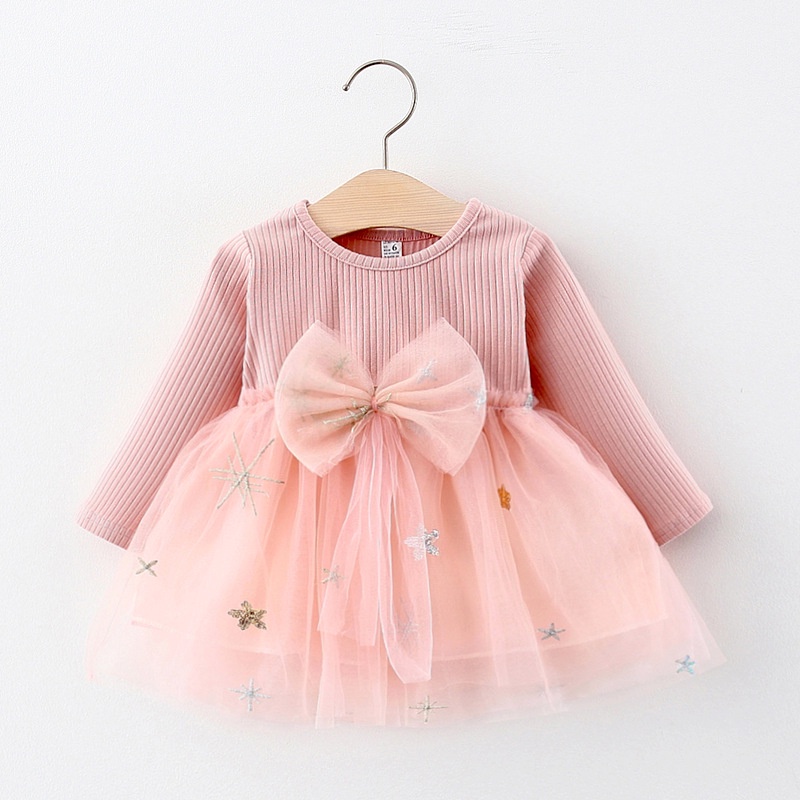 Baby Gilr Clothes Long Sleeve Dress Cute Cotton Soft Pink Dress Baby