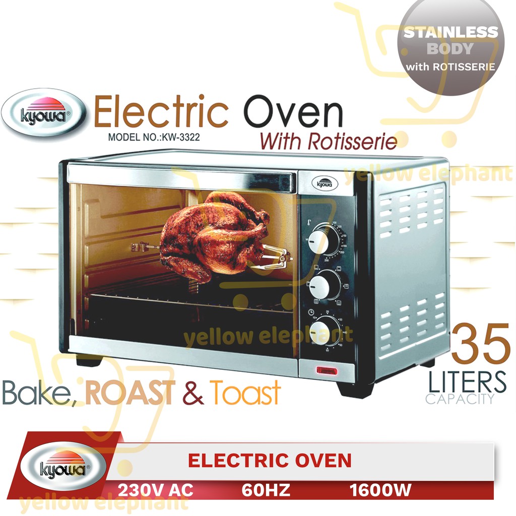 Kyowa 35L Electric Oven w/ Rotisserie Stainless Steel Body 1600WYellow