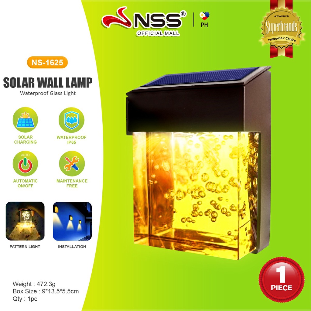 NSS Solar LED Wall Light Outdoor Waterproof Garden Wall Lamp Decorative Yard Fence Lighting