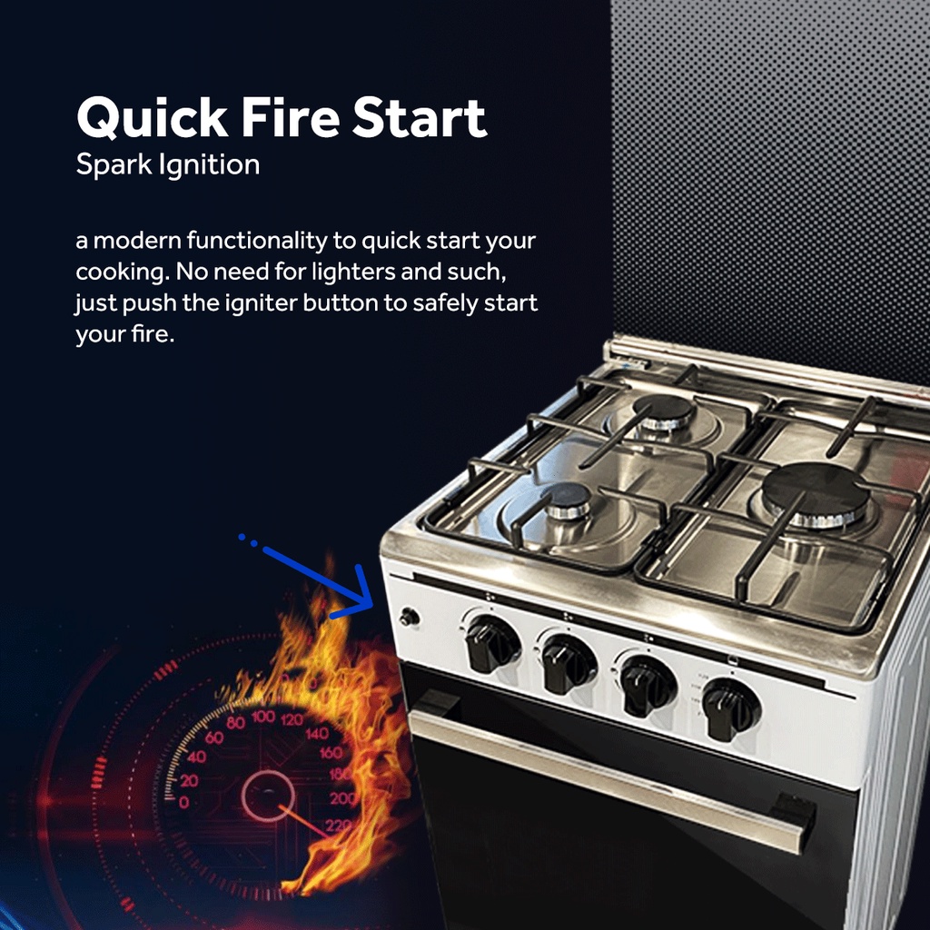 Haier HFS504G63GO 50cm 4 Gas Burners with 60L Single Burner Gas Oven