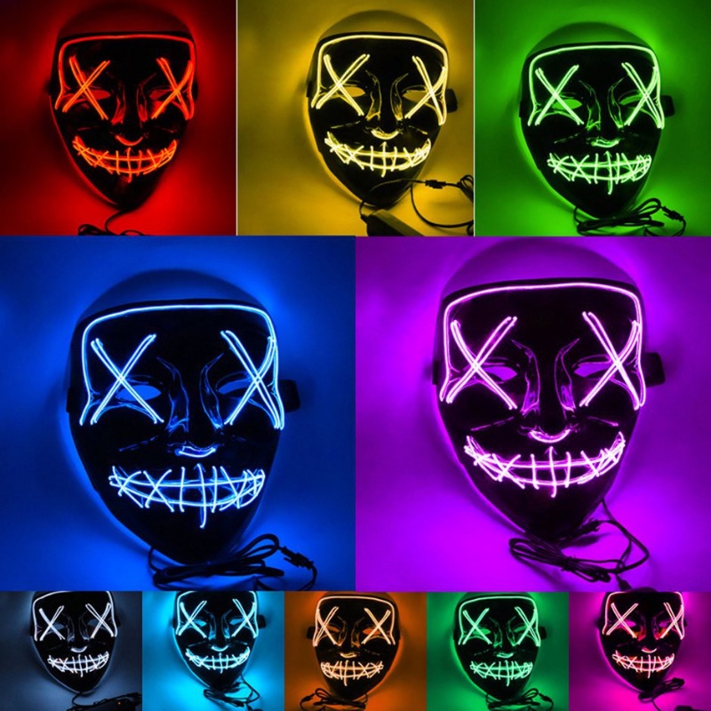Halloween LED Mask Neon Party Luminous Light Scary The Purge Mask Glow In Dark Horror Skull