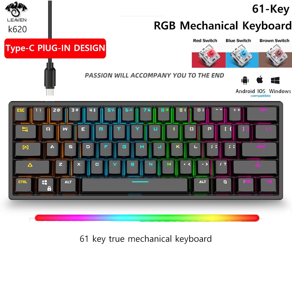 Xtech K620 K550 K880 Mechanical Keyboard 61key RGB Light Wired Gaming