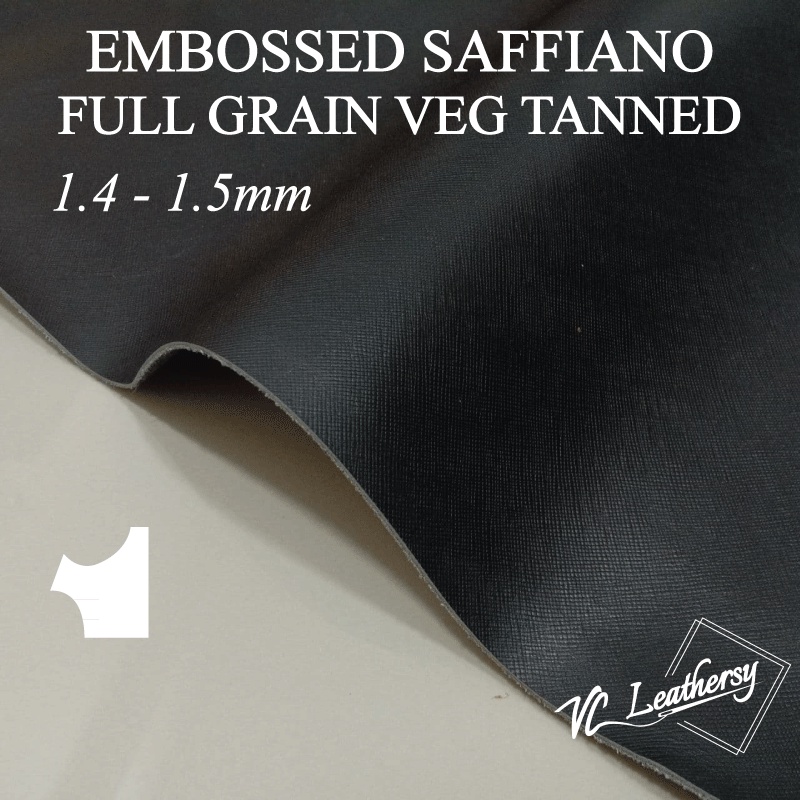 Embossed Saffiano Full Grain Veg Tanned Leather Black 1.21.3mm