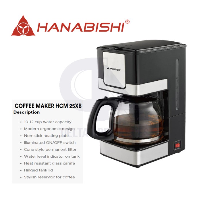 Hanabishi Coffee Maker 10 12 Cups Stainless Accent Glass Carafe