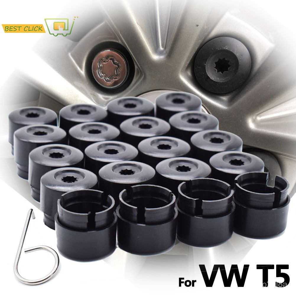 20Pcs Wheel Nut Bolt Head Covers Caps 19mm Black + Tool For VW