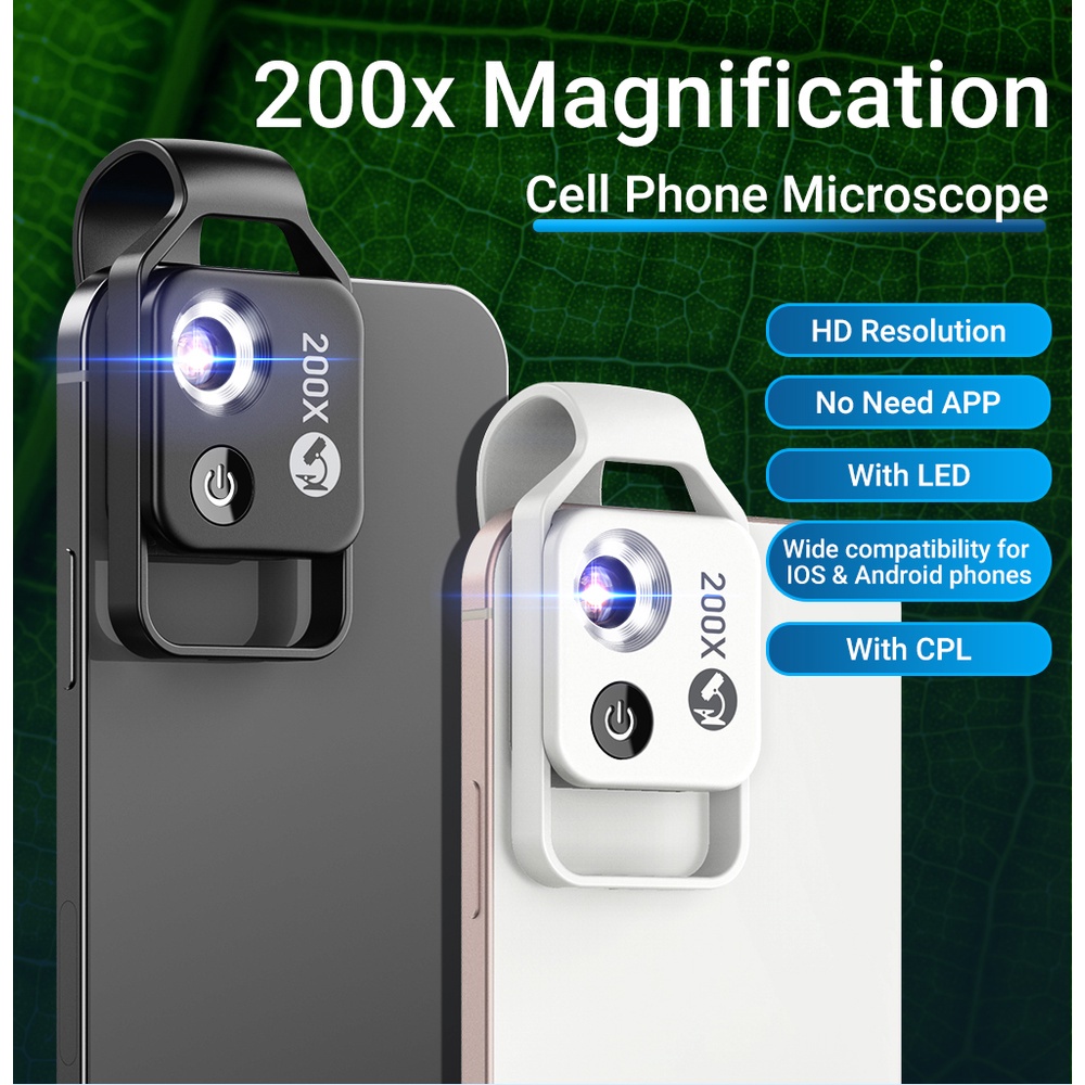 APEXEL HD 200X Magnification Microscope Lens with CPL Mobile LED Light