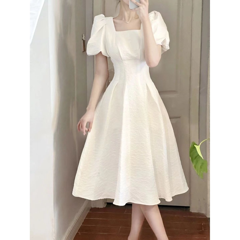 White20Dress Ready Stock Summer White Square Neck Puff Sleeve Dress