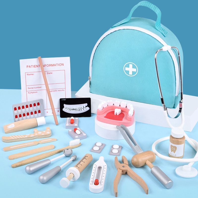 Wooden children's little dentist girl doctor simulation medical kit