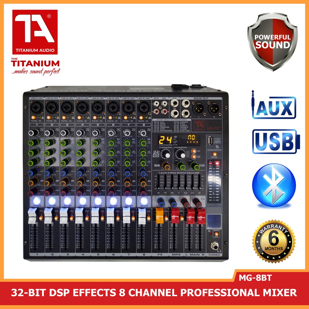 Titanium Audio MG8BT Mixer / Professional 8 Channel Mixer / 32BIT DSP