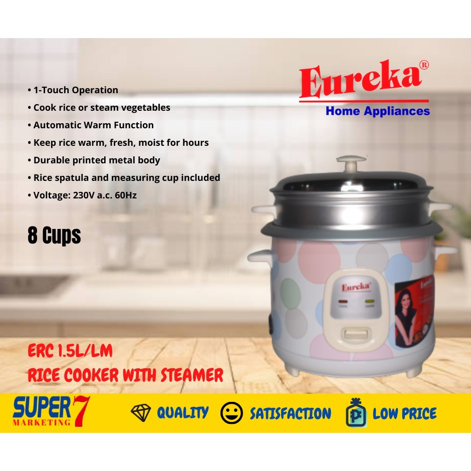 SUPER 7 EUREKA Rice Cooker ERC 1.5L LM with steamer (8 Cups) Shopee